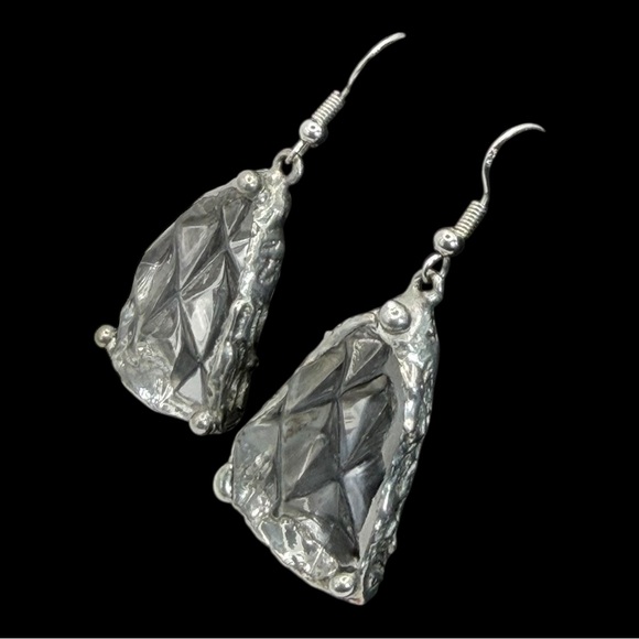 Anchor Hocking Crystal Glass Artisan Earrings W/ Silver Blend Bezel & 925 Hooks - Picture 4 of 17
